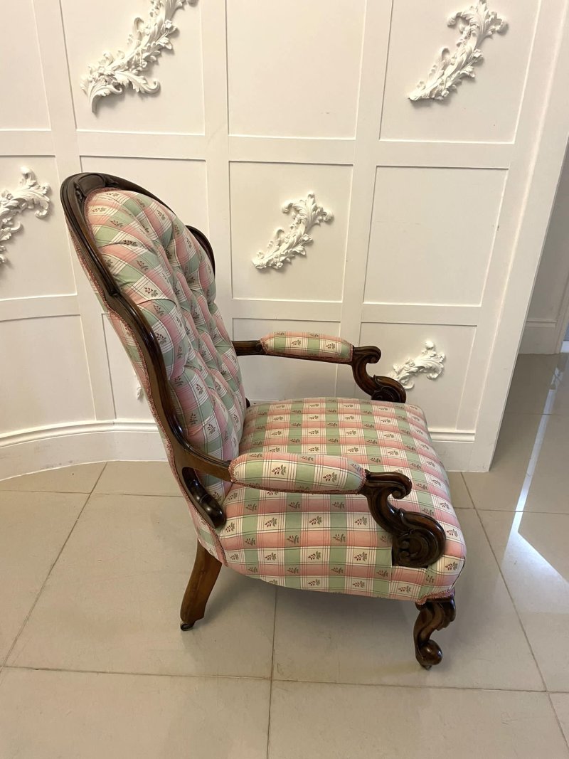 Antique Victorian Quality Carved Walnut Armchair - Image 3